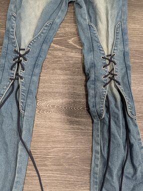 Lace-Up Light Wash Denim Jeans